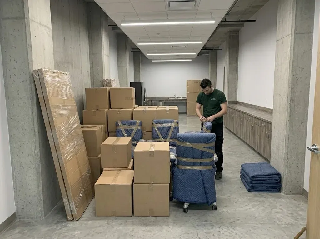 Stacks of high-quality cardboard boxes and professional packing supplies