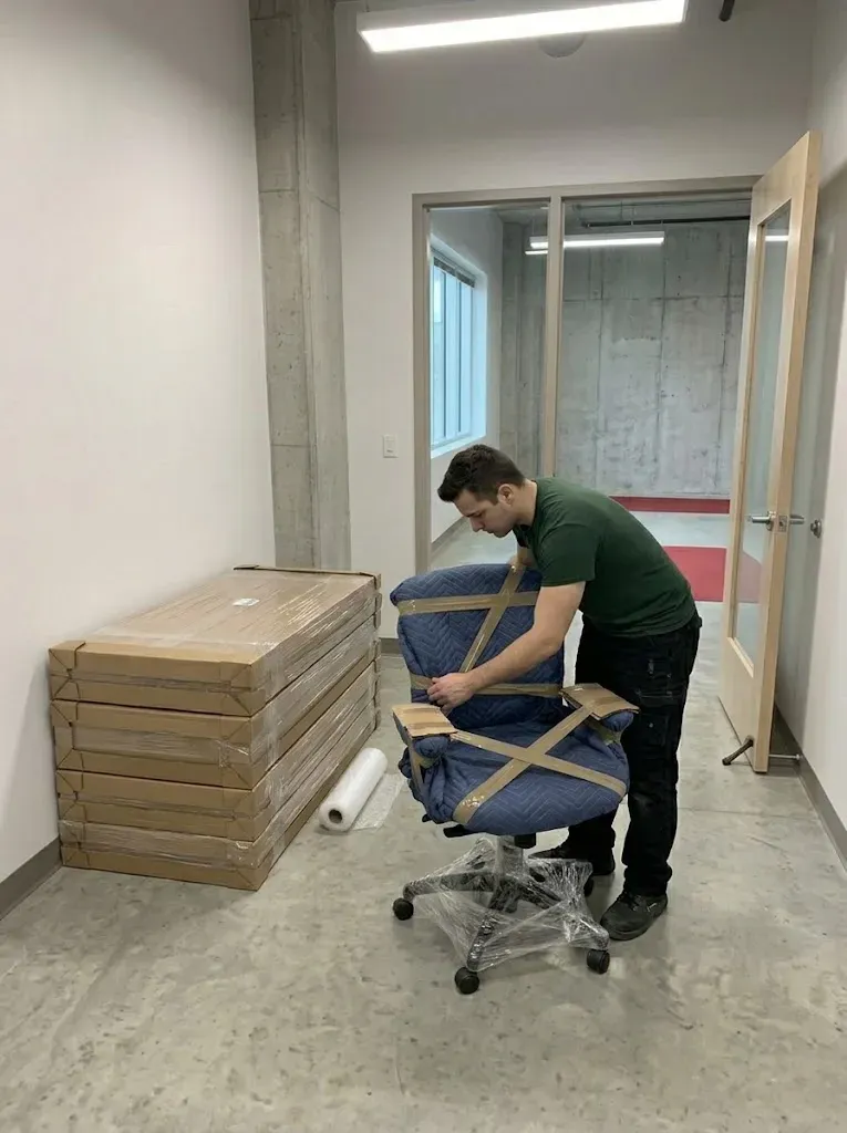 Protected office chair ready for a Markham relocation