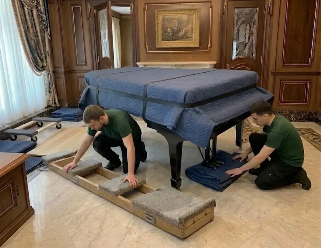 Padded piano skid board ready for use in a Newmarket home